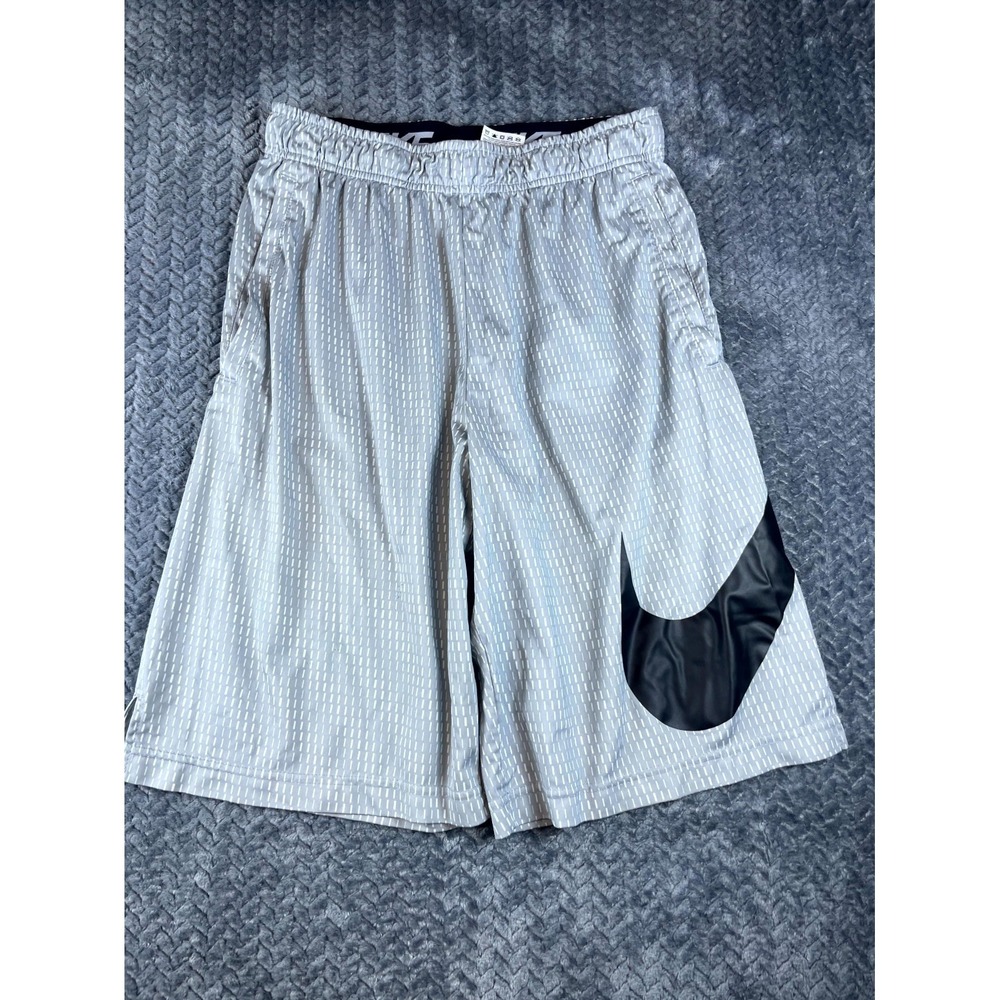 Nike Dri Fit Basketball Shorts Mens Medium Gray Mid Rise Big Swoosh Graphic